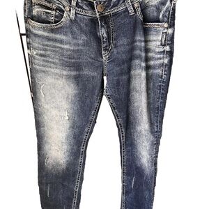 Silver Jeans Blue Skinny Distressed Denim